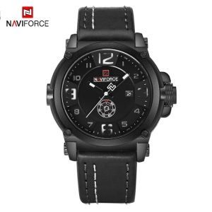 Naviforce 9099 Đồng hồ thạch anh giản dị Đồng hồ nam phong cách quân đội da đồng hồ thể thao đen analog Đồng hồ đeo tay có ngày tháng Đồng hồ nam đồng hồ chống thấm nước