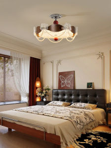 OUCHAO | French Vintage Wooden Textured Pearl Flower Glass Eye-protecting Ceiling Light