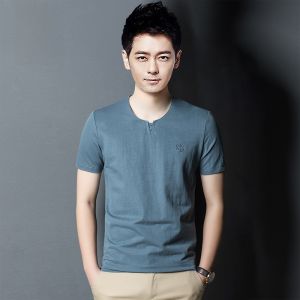 ROMON | Lomond Mens Short Sleeve T-Shirt Summer Thin Loose Round Neck Chinese Style Linen Tang Suit Top Fashion Urban Cool Sensation