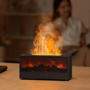 Simulated 3D flame aromatherapy machine essential oil humidifier color atmosphere lighting with remote control holiday gift