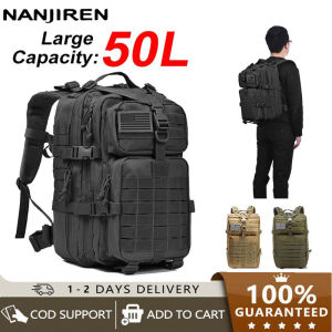 Nanjiren Mens Large Capacity Waterproof Backpack 50L Multi Layer Simple Tactical Backpack Outdoor Soft Back Waterproof