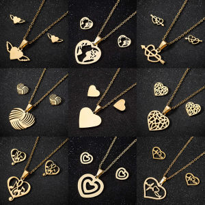 Multiple Stainless Steel Heart Pendant Necklace Women Creative Hearts Jewelry Set Girls Valentines Day Earring Gift Accessories