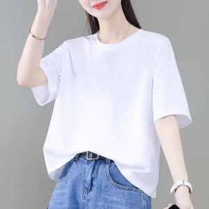 Summer New Style Womens Loose Fit Cotton T-Shirt Short Sleeve Fashionable Versatile Slimming Belly Covering Top Body Shirt