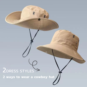Makery Cowboy Hat UV Protection Mountaineering Hat Outdoor Fisherman Hat Male and Female Rolled-Brim Hat