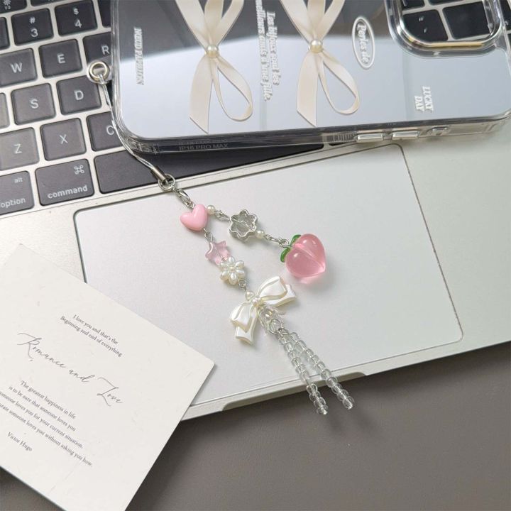 【♡Lovely girls house♡】Sweet Peach Bow Bag Pendant Keychain Creative Simulated Peach Key Holder