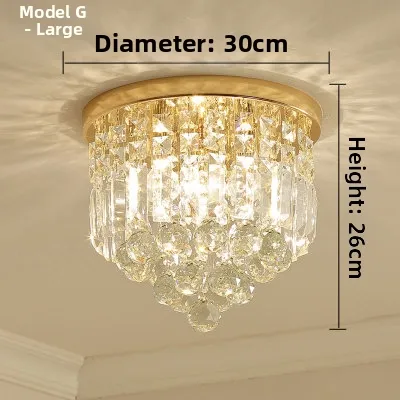 Modern Luxury Crystal Ceiling Light Simple Balcony Inlet Hall Warm Mounted LED Lamp Dark Install Bright Install Stainless Steel