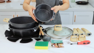 GIPP®Non Stick Frying Pan Kitchen Cookware Set Kawali Wok Pot Ceramic Coating For All Stove(14 pcs)