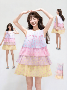 KEIKO | Aesthetic Colorful Polka Dot Round Neck Sleeveless Cake Mini Dress