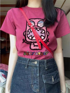 Unique Cotton Womens Short Sleeve T-Shirt Shoulder Design Slimming Inner Wear Cartoon Top Waist-Cinching Summer Fashion