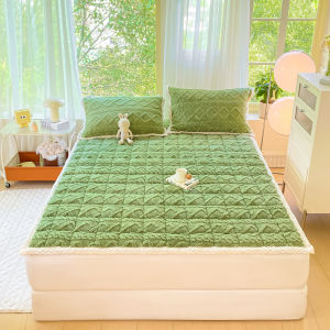 1pc Taffeta Thin Mattress Mattress Protector Warmth in Autumn and Winter Feather Cotton Filling Soft and Comfortable Strap Fixation