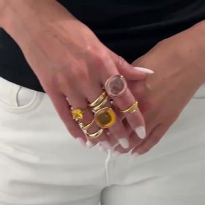 Ingemark | Ingemark 7Pcs/Set Inlaid Acrylic Resin Adjustable Open Rings Set Women Trendy Gold Color Stackable Knuckle Ring Party Jewelry