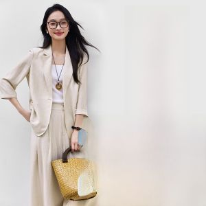 Vimly | Oatmeal Linen Business Suit Set for Women