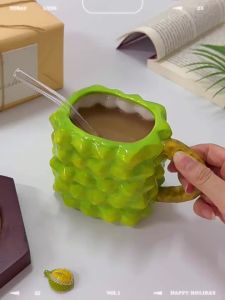 Novelty Ceramics Durian Shape Covered Mug