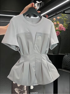 Stylish High-end Design French Style Versatile Layered Short Sleeve T-Shirt
