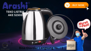 Ketel Listrik Arashi Macchiato Teko Listrik Ceret Pemanas Air Electric Kettle Kapasitas 1.5L Stainless Steel Anti Karat Teko Air Water Kettle 1.5 Liter AKE S1503 Machiato Alat Elektronik 350 Watt Rumah Tangga Laz COD Bayar di Tempat Graha Mart