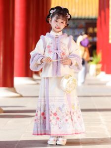 Thickened Traditional Chinese Hanfu Style New Year Childrens Clothing Set Girls Tang Suit Ancient Costume Winter Year Visit Clothes