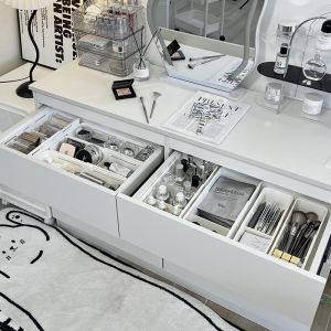 Expandable Desktop Makeup Brush Organizer Box Cosmetic Storage Drawer Separator Plastic Shelf for Skincare Lipstick Puff