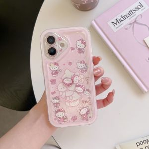 Sanrio | Cute Hello Kitty Floral Phone Case Large Camera Window Soft Clear Protective Cover For iPhone 15 16 17 Pro Max For Sweet Girls