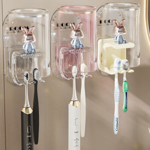 Lightweight Wall Mounted Cute Rabbit Toothbrush Holder Bathroom Electric Toothbrush Cup Non Perforated Mouthwash Cup Hanger