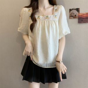 Short Sleeve Chiffon Slimming Plus Size Shirt