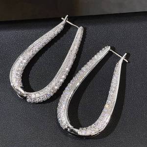 Huitan Fashion Women Hoop Earrings Full Bright Cubic Zirconia for Wedding Engagement Elegant Charming Accessories Fancy Jewelry