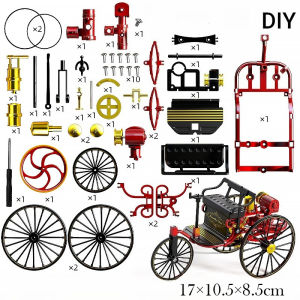 1:10 Classic Retro Alloy Bicycle Model Toys DIY Assemble Tricycle Jinrikisha Simulation Model Kit Hobby Collectibles Kids Toys