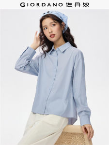 Giordano Womens Intellectual Style Long Sleeve Shirt Pure Cotton Gauze Loose Fit Button up Casual Shirt 13345865