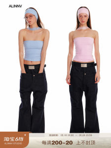 ALINNV Original Lace Crop Top Womens Fashion Slim Fit Versatile Backless Spring 2025 New Style Short Length Solid Color