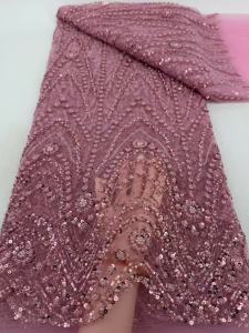 Vải Ren Nigeria Cao Cấp Chất Liệu Lưới Pháp Đính Sequin Thêu Hạt Cho Váy Dự Tiệc Nữ