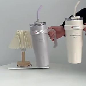 SITARAYURI Stainless Steel Ice Tumbler 1.1L Insulated Cup with Handle Outdoor Travel Car Thermos Cup Keep Cold Straw Water Cups
