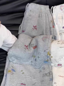 Retro Graffiti Cartoon Print Lamb Velvet Sweatpants Womens Autumn Winter Fleece High Waist Straight Leg Casual Wide Leg Pants