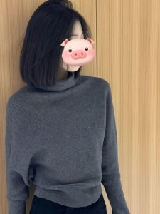 เสื้อสเวตเตอร์ถักคอสูงสีเทาหรูหรา แขนสั้น ทรงหลวม สำหรับผู้หญิง ฤดูใบไม้ผลิ 2025 เสื้อผ้าทำงานสไตล์เกาหลี ปกติ