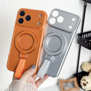 For Magsafe Magnetic Bracket Wrist Strap Ring Phone Case for IPhone 17 Air 16 Plus 15 14 13 12 11 Pro Max Matte Protective Cover