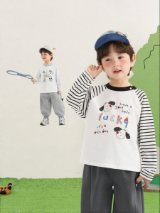 CUTEPANDAS | Áo Thun Dài Tay Sọc Cotton Trẻ Em