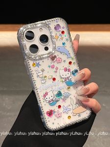 3D Cute Dolphin Mermaid KT Cat Design Phone Case for Apple 16ProMax 17Pro iPhone 14Plus 13 Transparent Women 15P Protective Cover