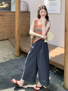 YINLUOYA | Striped Vest Wide Leg Pants Two Piece Set Summer New Style Fashionable Korean Womens Clothing Ageless Ensemble Elegant Look