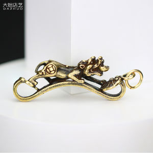 Handmade Brass Lucky Charm Car Keychain Pendant Hip Hop Style Vintage Creative Design Pure Copper Good Luck Amulet Bag Accessory