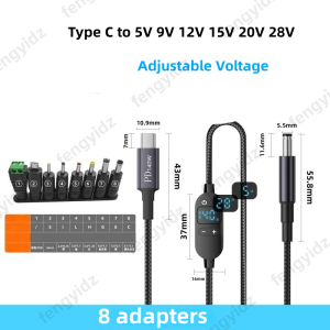 USB C to DC Power Boost Cable 140W Type C to 5V 9V 12V 15V 20V 28V Adjustable Voltage Adapter Connector Cord for Laptop Router