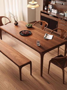Modern Simple Black Walnut Wooden Dining Table And Chair Set Original Wood Long Rectangle Eating Table Tea Table Peg Structure