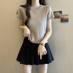 Loose Fit Ice Silk Short Sleeve T-Shirt round Neck Summer New Style Womens Slimming Fly Sleeve Overhead Shirt Korean Style