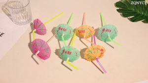 25pc Hawaiian Style Umbrella Drinking Straw Scalable Parasol Decorative Disposable Straw Summer Beach Luau Party Cocktail Decors