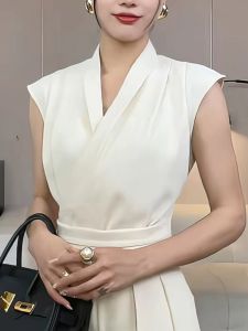 Elegant French Style Pleated Sleeveless Shirt Womens Summer New Arrival Drunken Lotus Ladylike Shirt for plus Size Women