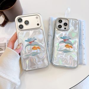 Cute Luck Goldfish Bag Water Ripple Silver Border Drop Glue Shock Proof Phone Cover Case for iPhone 17 16 15 14 Pro Max