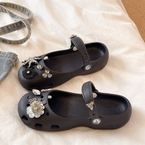 QIAOHUI | Stylish Rhinestone Floral Non-slip Breathable Thick Soled Sandals