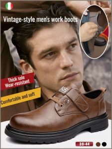 Mens Casual Leather Shoes Business Retro Workwear Slip-On Loafers Breathable Sneakers