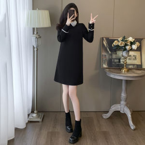 SUYE | Elegant High-end Slimming Tummy Cover Black Dress with Peter Pan Collar