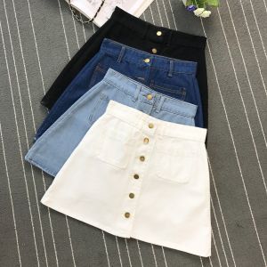 High-Waisted A-Line Denim Short Skirt Womens Summer Anti-Ex Korean Style Commute Pocket Design High Waist Short Skirt