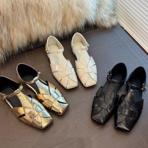 French Lace-Up T-Strap Closed Toe Low Heel Roman Summer Sandals