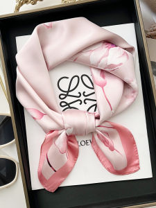 Fashionable Floral Pink Square Scarf Womens Country Style Decorative Hairband Bag Tying Bandanas Summer Spring Autumn