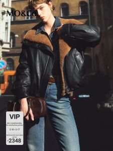 MO&Co. | Wool Collar Leather Trim 90% Down Jacket